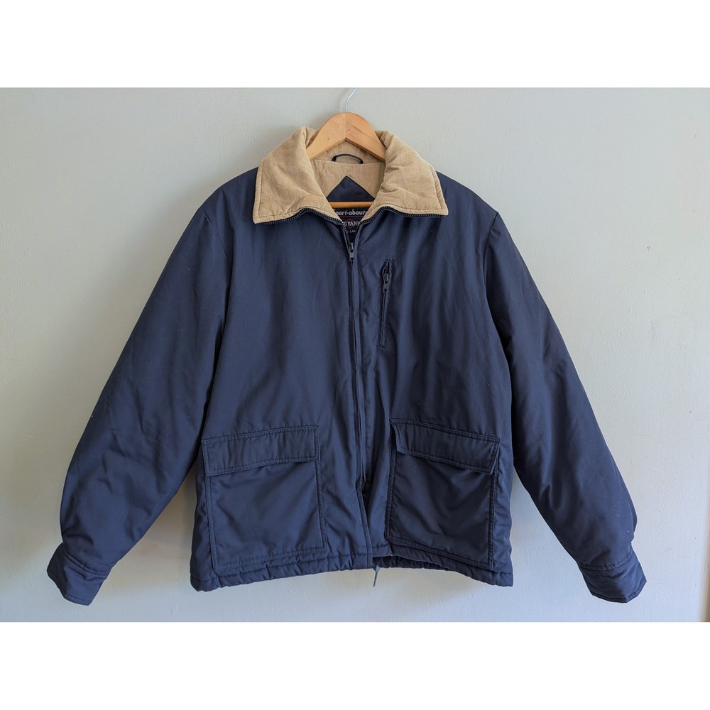 Vintage 90s Big Yank Sport-abouts Chore Coat Navy Blue Corduroy Lined Jacket L